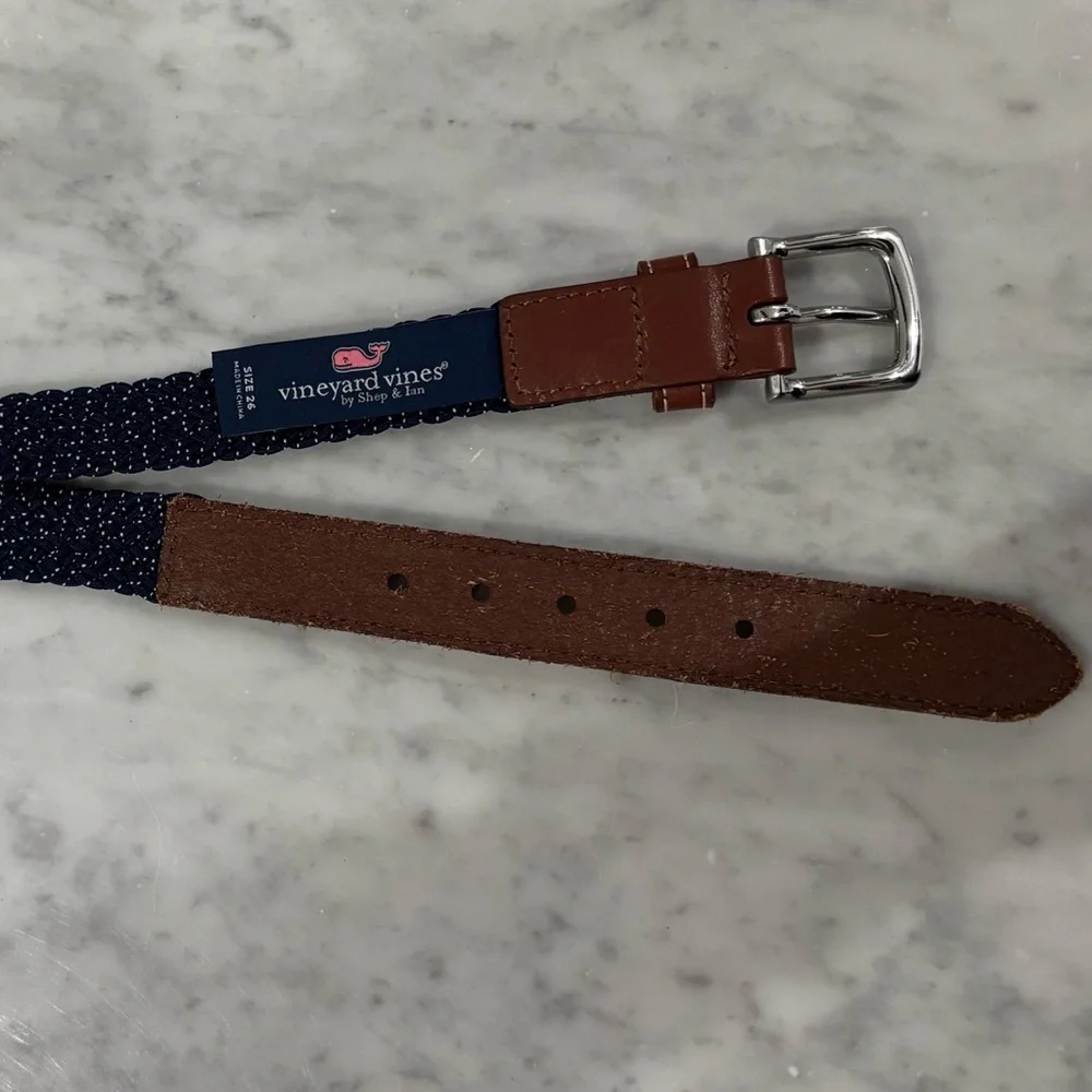Vineyard Vines Boys Navy and Brown Belt Size 26